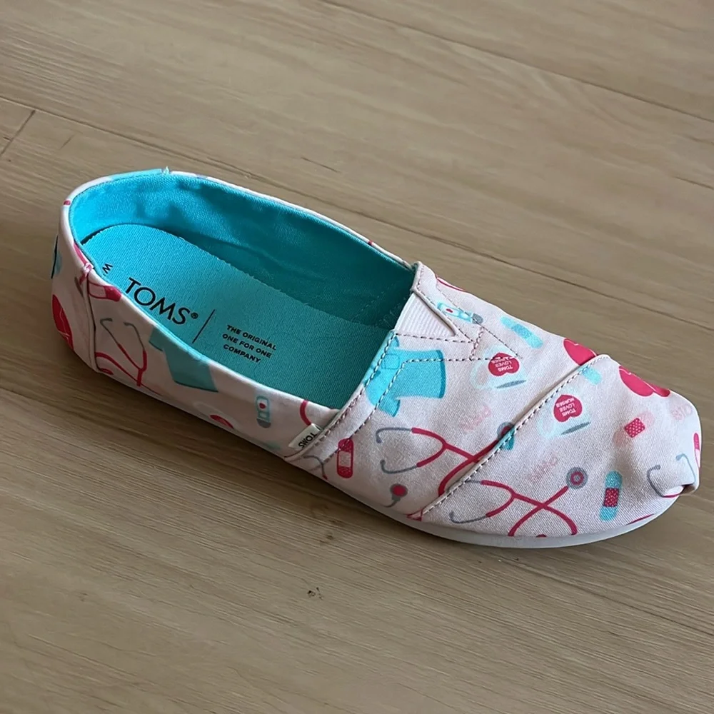 TOMS ALPARGATA WOMENS NURSE APPREY PINK CANVAS SLIP ON LOAFER FLATS SHOE SIZE 8